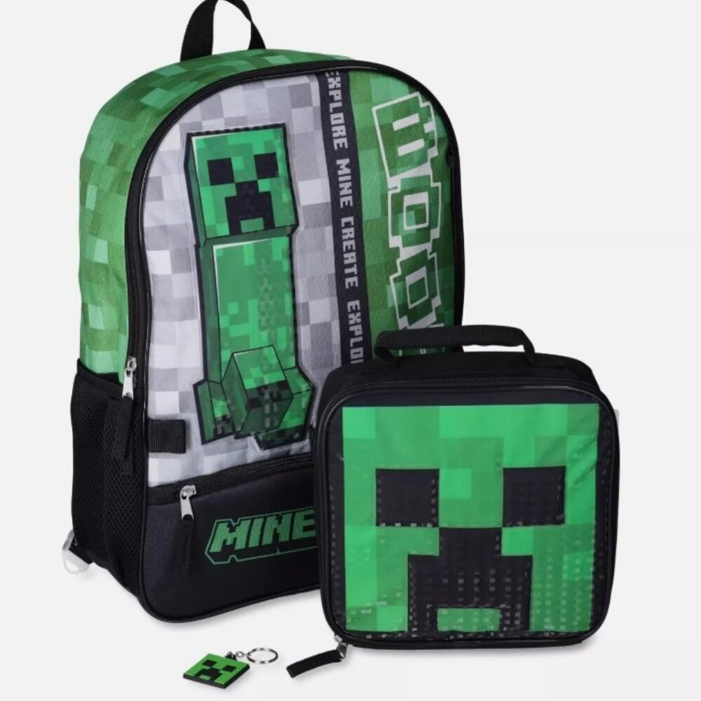 NEW Minecraft Boys 17'' Laptop Backpack 2-Piece Set with Lunch Bag